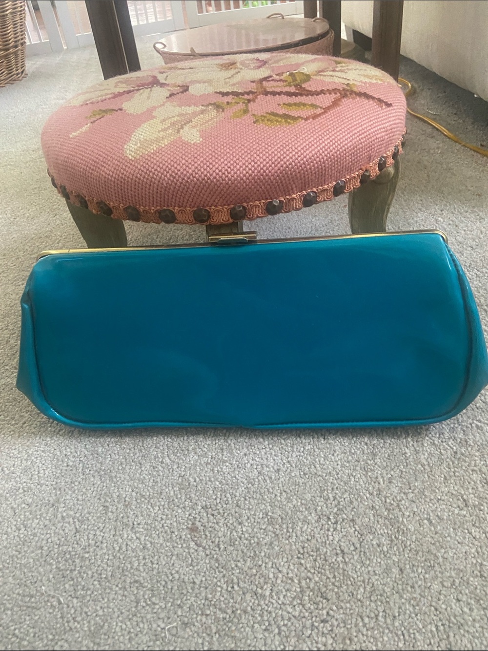 Vintage Teal Patent Frame Clutch